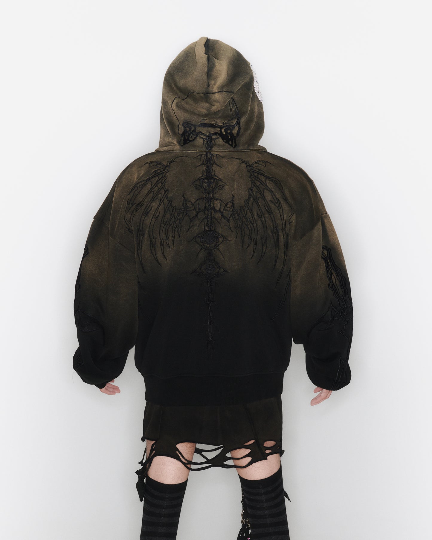 SKELETON KNIGHT HOODIE - BROWN DIY WASHED (Available)
