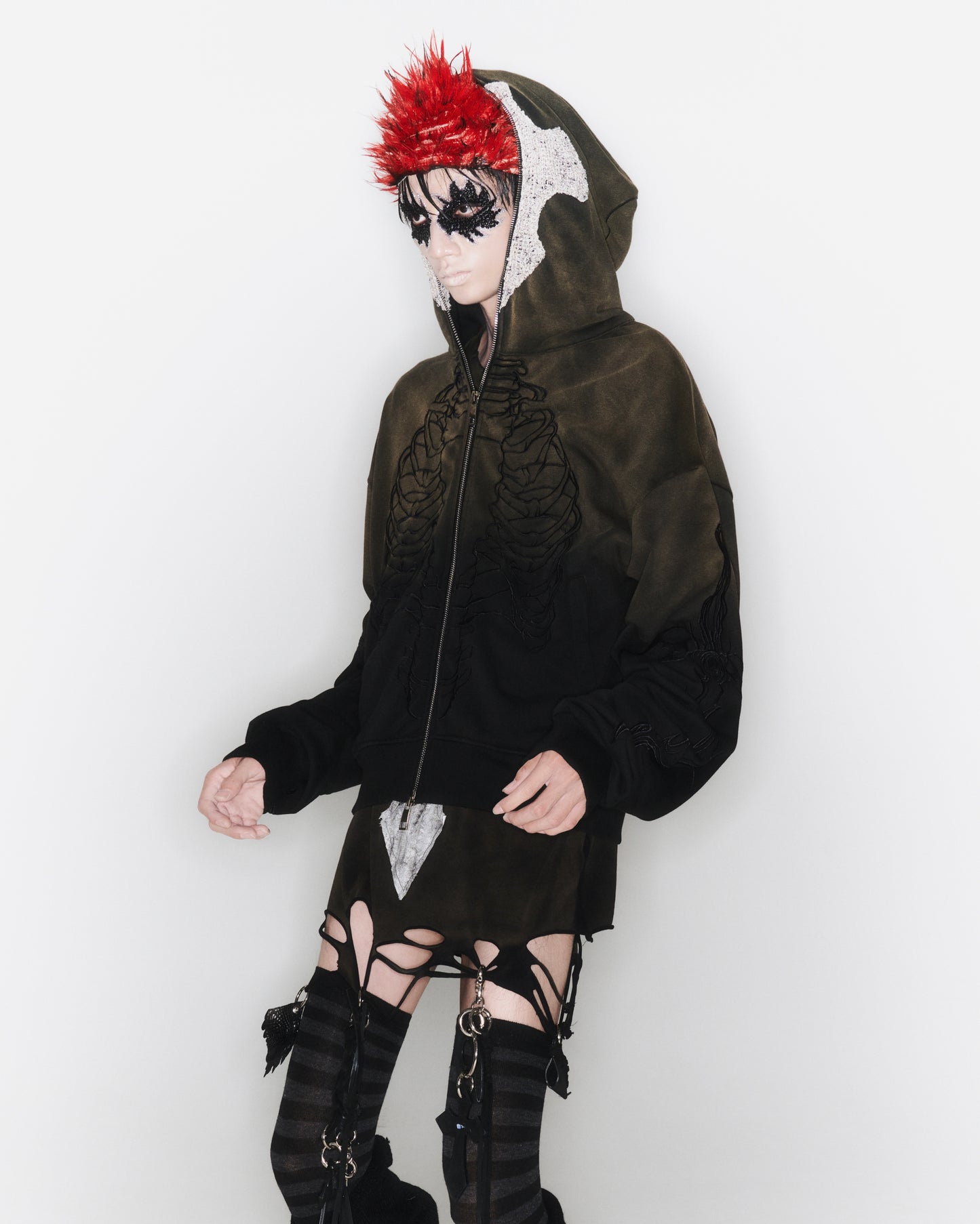 SKELETON KNIGHT HOODIE - BROWN DIY WASHED (Available)