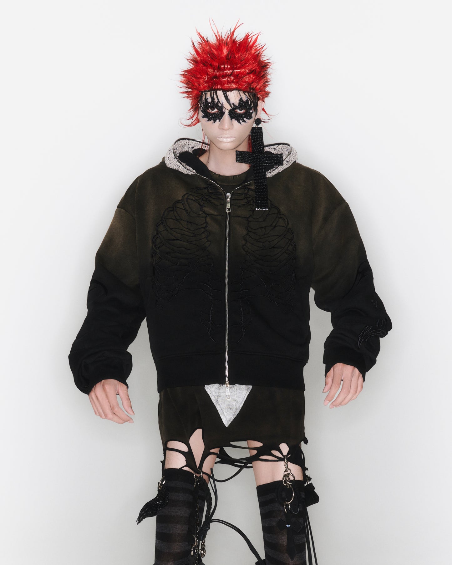 SKELETON KNIGHT HOODIE - BROWN DIY WASHED (Available)