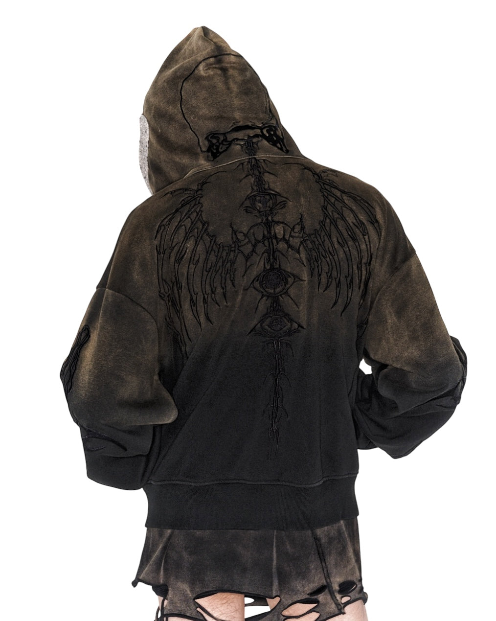 SKELETON KNIGHT HOODIE - BROWN DIY WASHED (Available)