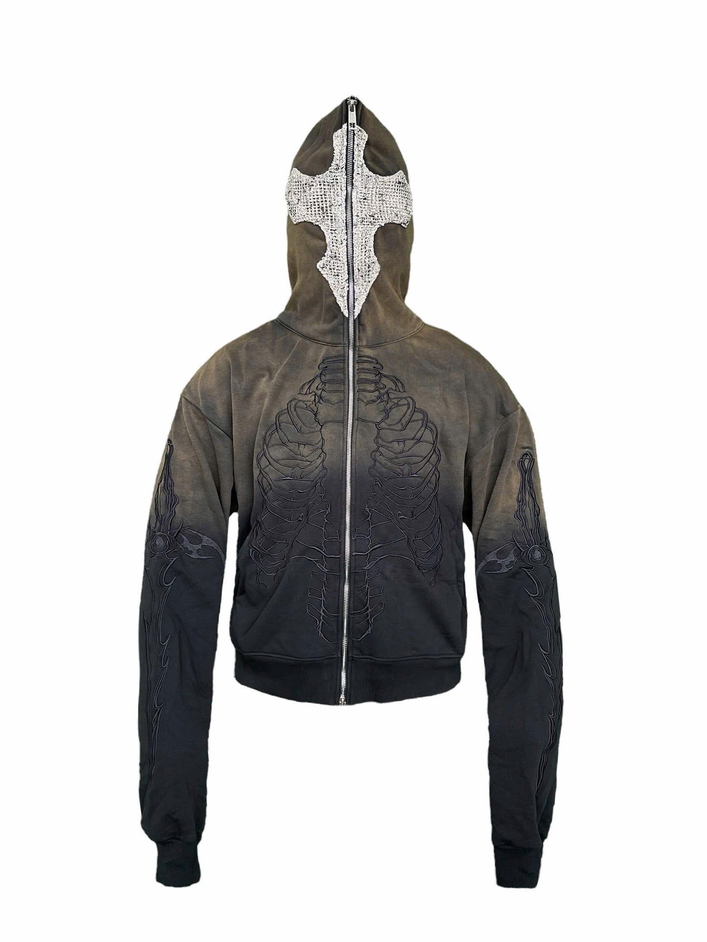 SKELETON KNIGHT HOODIE - BROWN DIY WASHED (Available)