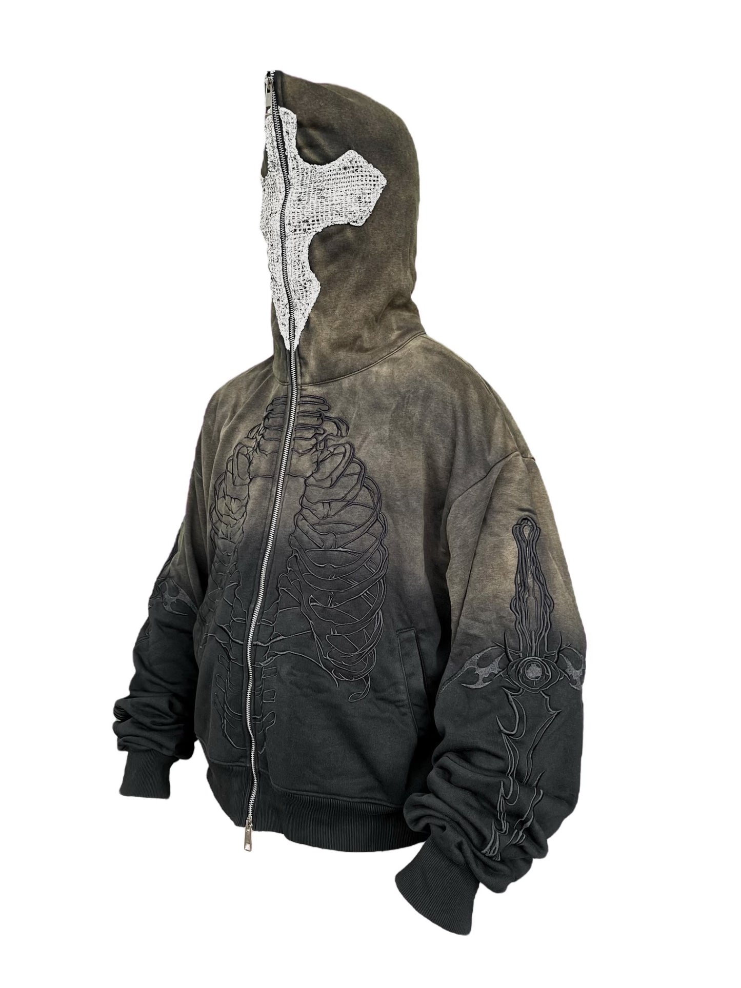 SKELETON KNIGHT HOODIE - BROWN DIY WASHED (Available)