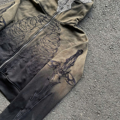 SKELETON KNIGHT HOODIE - BROWN DIY WASHED (Pre-order 2 weeks)
