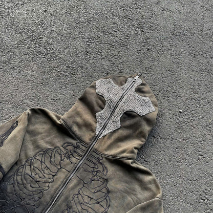 SKELETON KNIGHT HOODIE - BROWN DIY WASHED (Pre-order 2 weeks)