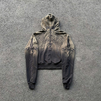 SKELETON KNIGHT HOODIE - BROWN DIY WASHED (Pre-order 2 weeks)