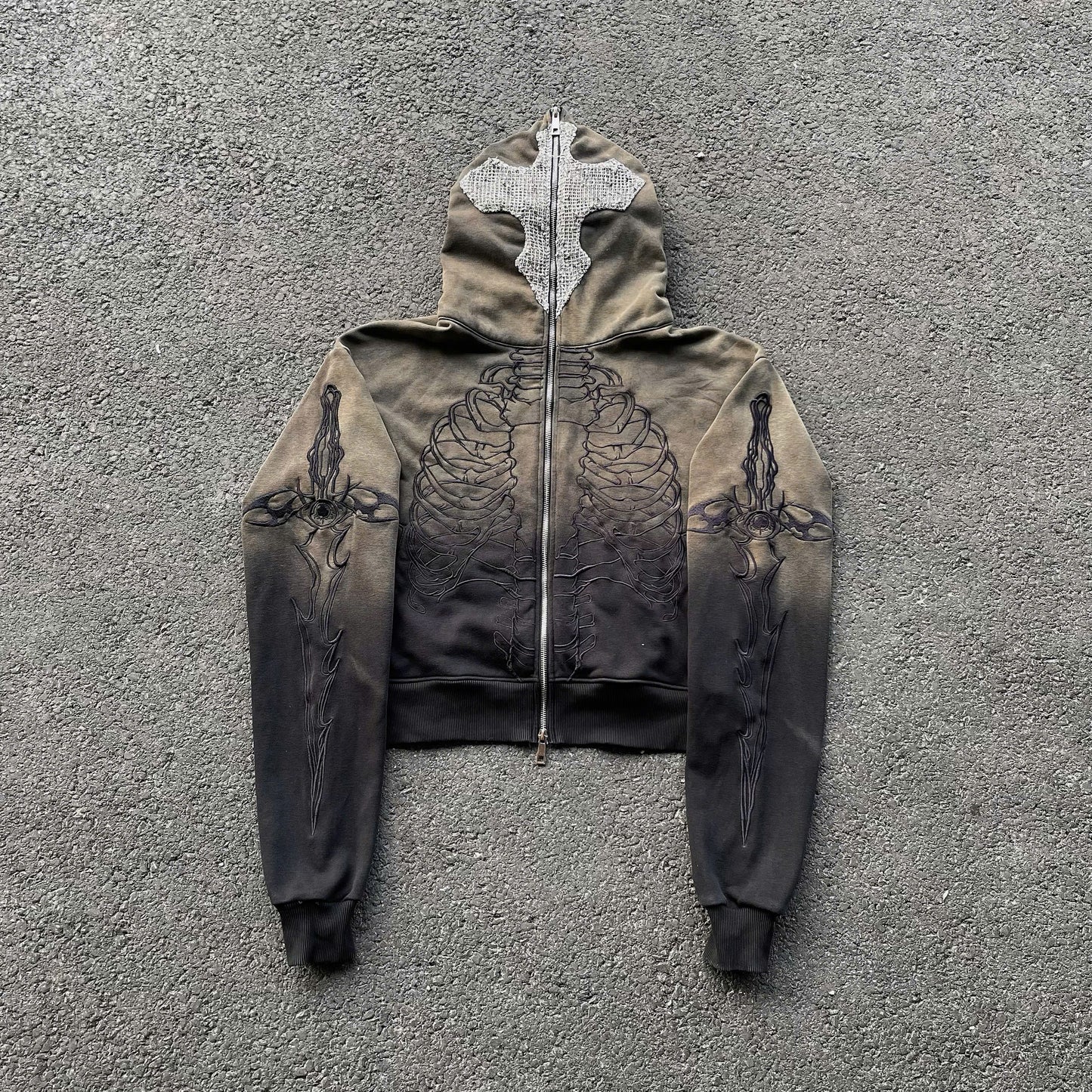 SKELETON KNIGHT HOODIE - BROWN DIY WASHED (Pre-order 2 weeks)