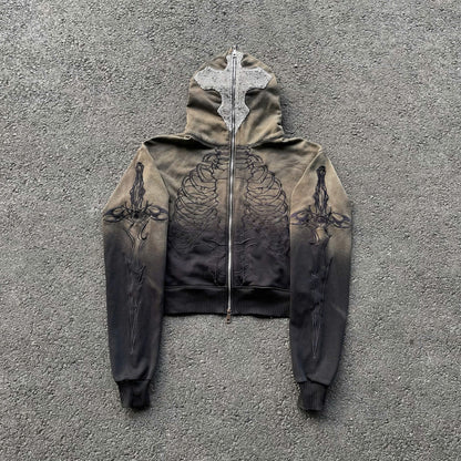 SKELETON KNIGHT HOODIE - BROWN DIY WASHED (Pre-order 2 weeks)