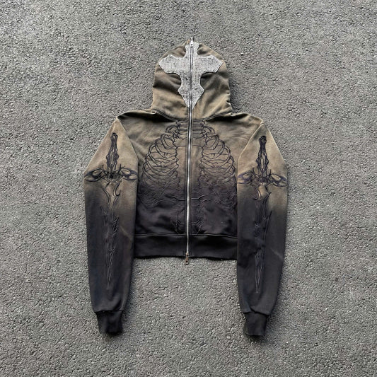 SKELETON KNIGHT HOODIE - BROWN DIY WASHED (Pre-order 2 weeks)